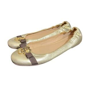 Lilly Pulitzer Lion Knock Knock Leather Ballet Flats Shoes Gold Metallic Size 9